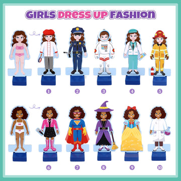 Atoylink Wooden Magnetic Dress Up Dolls For Girls Pretend Play Set, Princess/Witch/Occupations Community Helpers Matching Games Fashion Paper Dolls For Toddlers Preschool Learning Toys Gifts