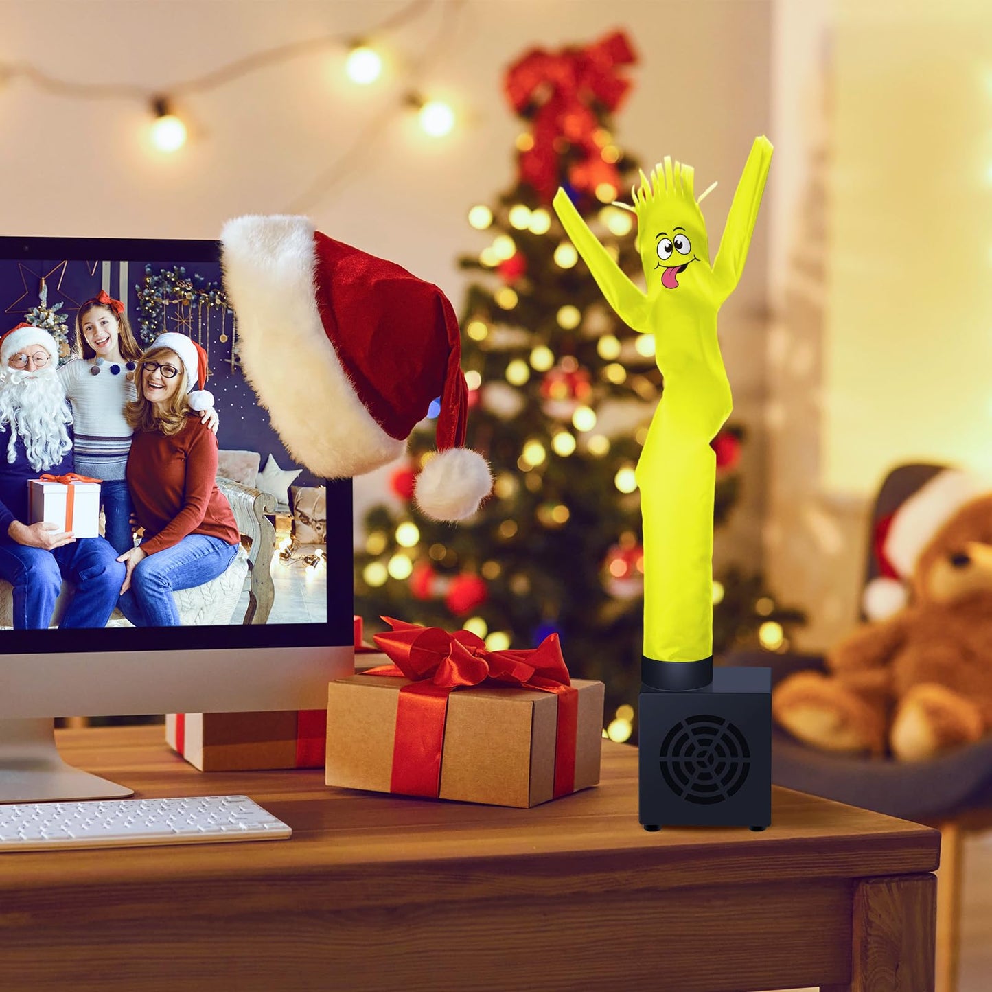 Poen Easter Mini Inflatable Tube Man Gag Funny Gift For Kids Wacky Waving Inflatable Tube Guy With Blower Joke Toy Desktop Quirky White Elephant Gift For Table Birthday Party Decor(Cute)