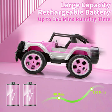Carox Remote Control Car for Girls, 160 mins Pink RC Car with Doll and Sticker, 1:16 Scale RC Convertible Truck with Rechargeabl