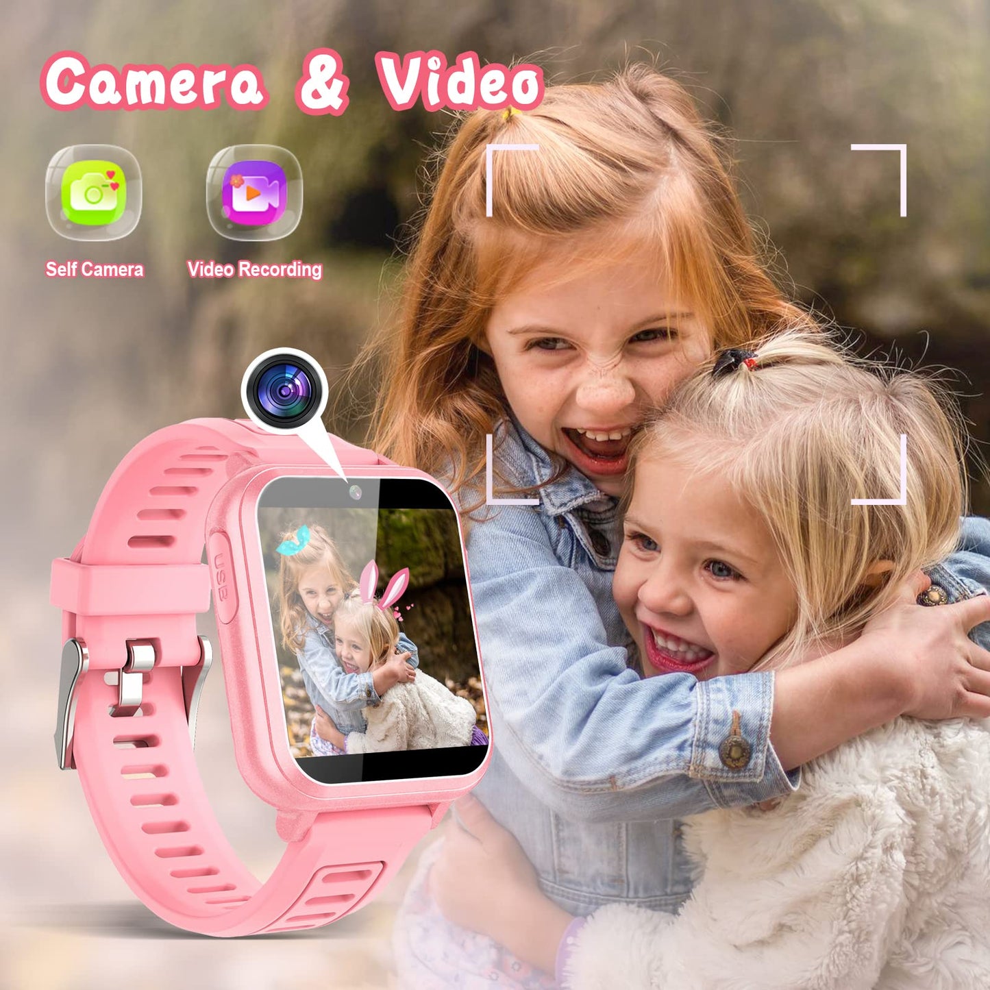 Sedzofan Smart Watch For Kids, Gift For Girls Age 6-12, 24 Puzzle Games Hd Touchscreen Kids Watches With Mp3 Music Video Pedometer Flashlight 12/24 Hr Educational Toys For 8 10 12 Year Old Girl