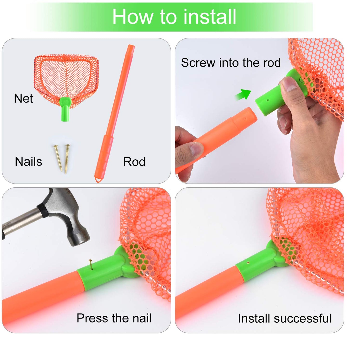 Coopay 4 Pieces Kids Fishing Net Catching Bug Nets Fish Butterfly Nets Beach Toys For Kids Outdoor Playing (Blue, Orange)
