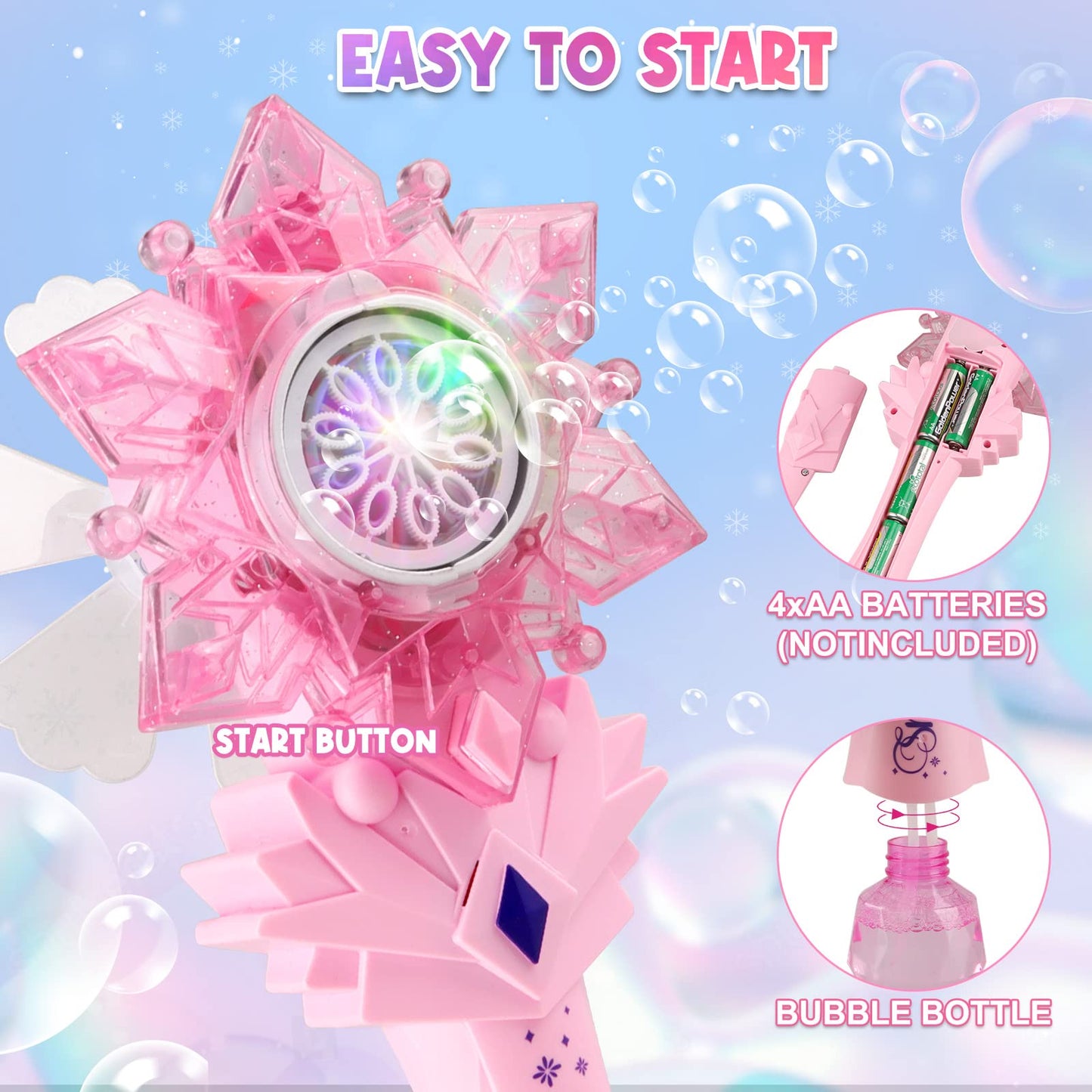 Chridark Bubble Wands For Kids Girls - Include 4 Bubble Solution, Light Up Led & Sound Effect, Outdoor Party Birthday Windmill Bubble Machine Toys For Toddlers, Gift For Girls Age 3 4 5 6 7 8 Year Old