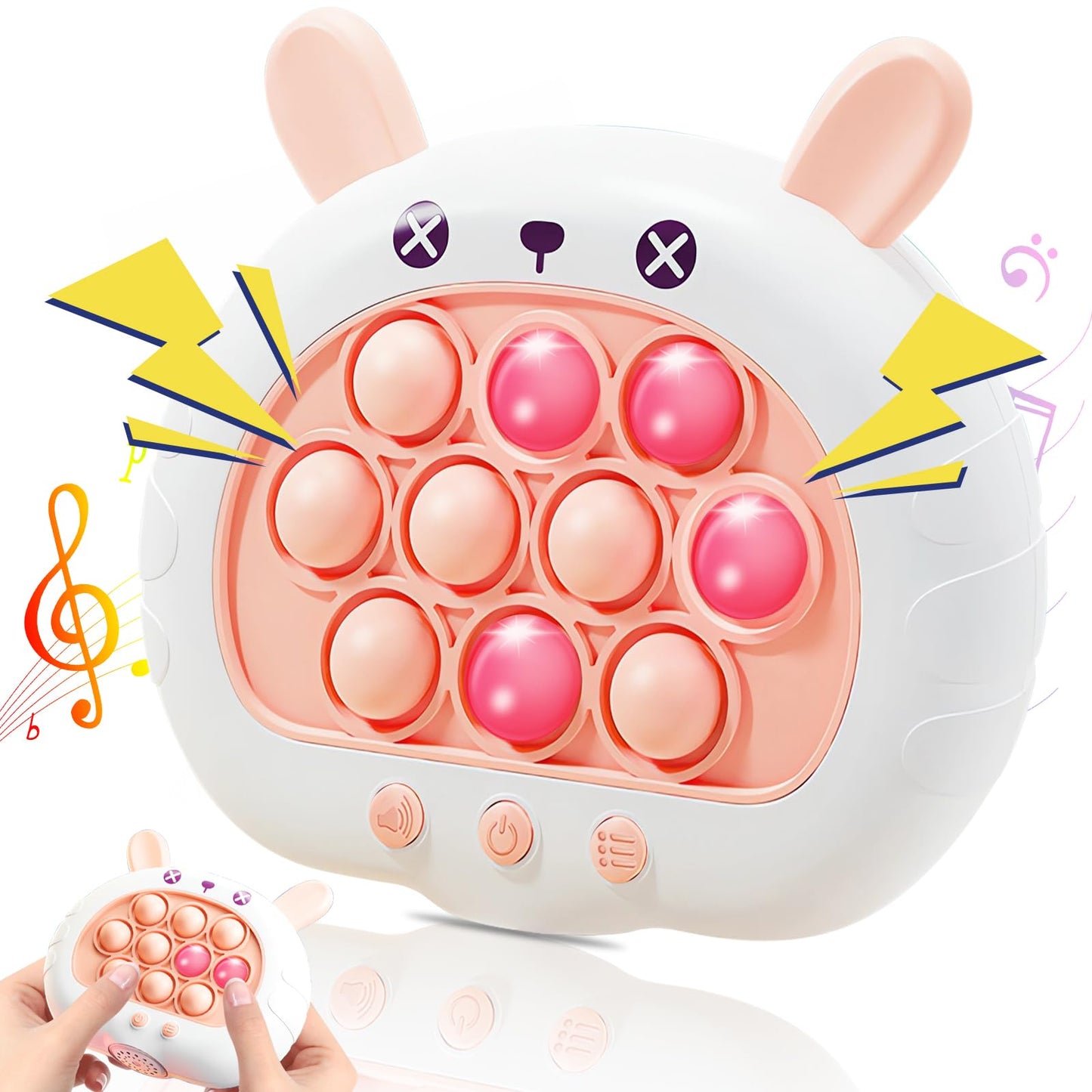 Thinhous Fast Push Game Fidget Toys - Electric Handheld Pop Game Sensory Light Up Toy With Music, Quick Push Bubble Games Puzzle