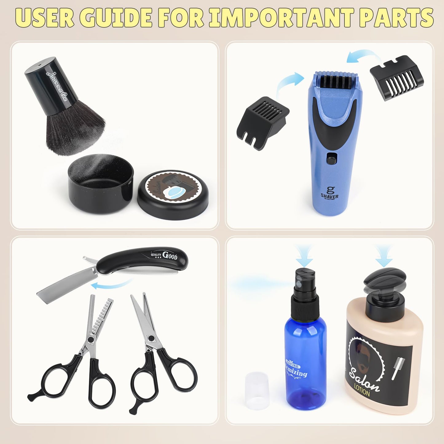 Barber Shop Pretend Play Toy, Kids Hair Salon Toys, Kids Shaving Kit for Boys Ages 3+ with Blow Dryer, Electric Shaver Toys, Too