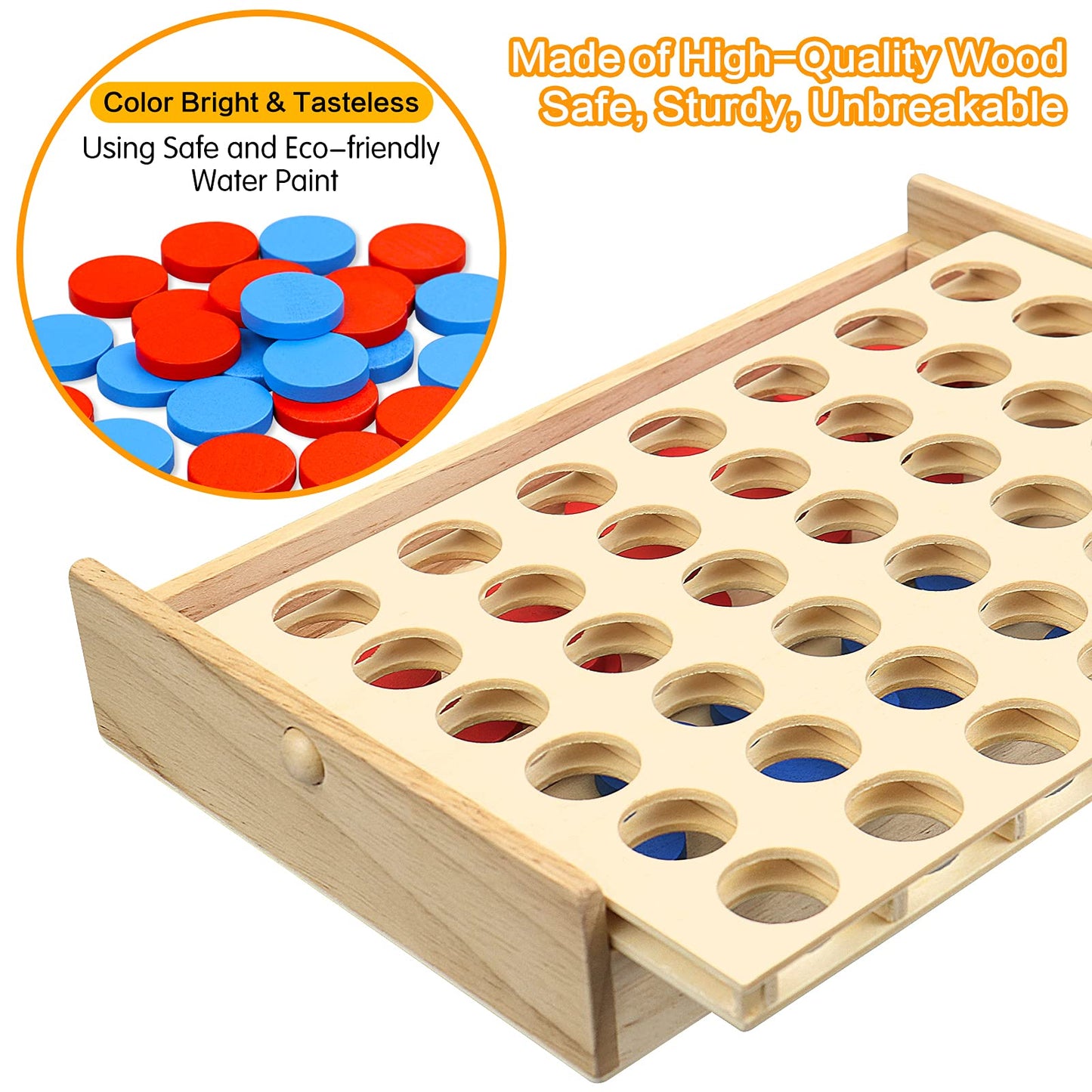 Joypro Wooden 4 In A Row Game, Kids Board Games For Kids 5 6 8 10 12 Year Olds, Travel Games For Kids And Adults, 2 Player Classic Family Board Games For Christmas Birthday Gift Coffee Table Decor