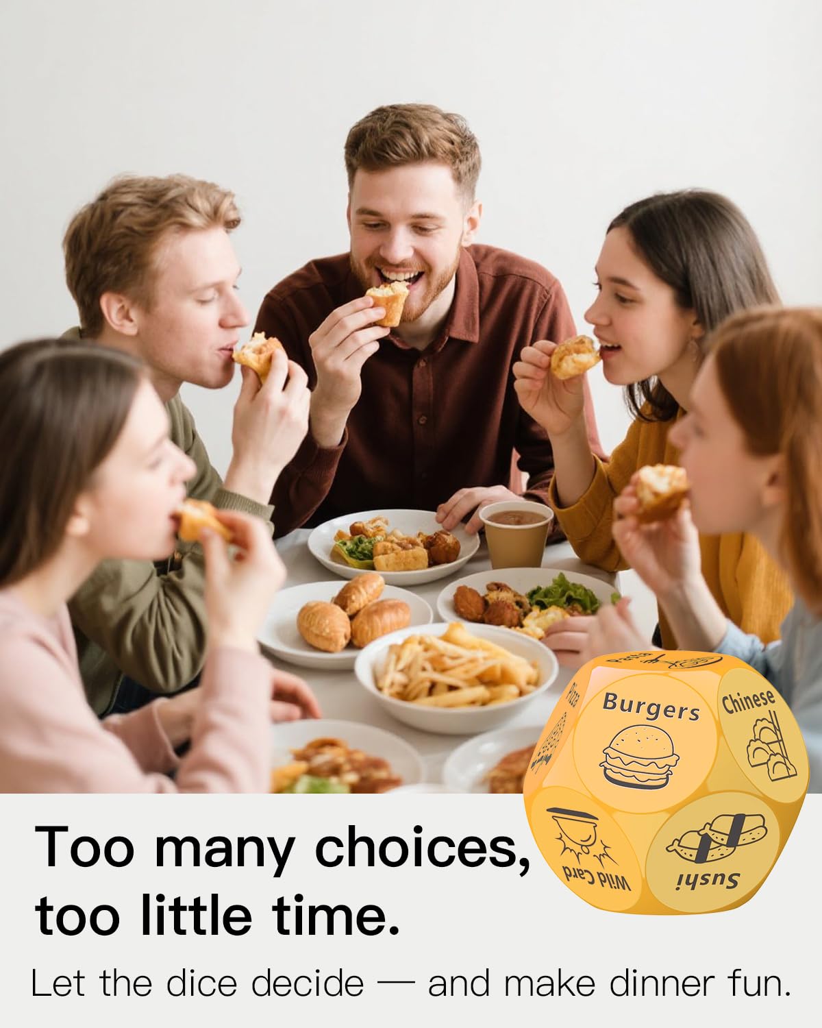 LLYZZ Date Night Food Dice - Large Yellow Plastic Couples Gift for Him Her, Perfect for Valentine's Day, Anniversary, Birthday