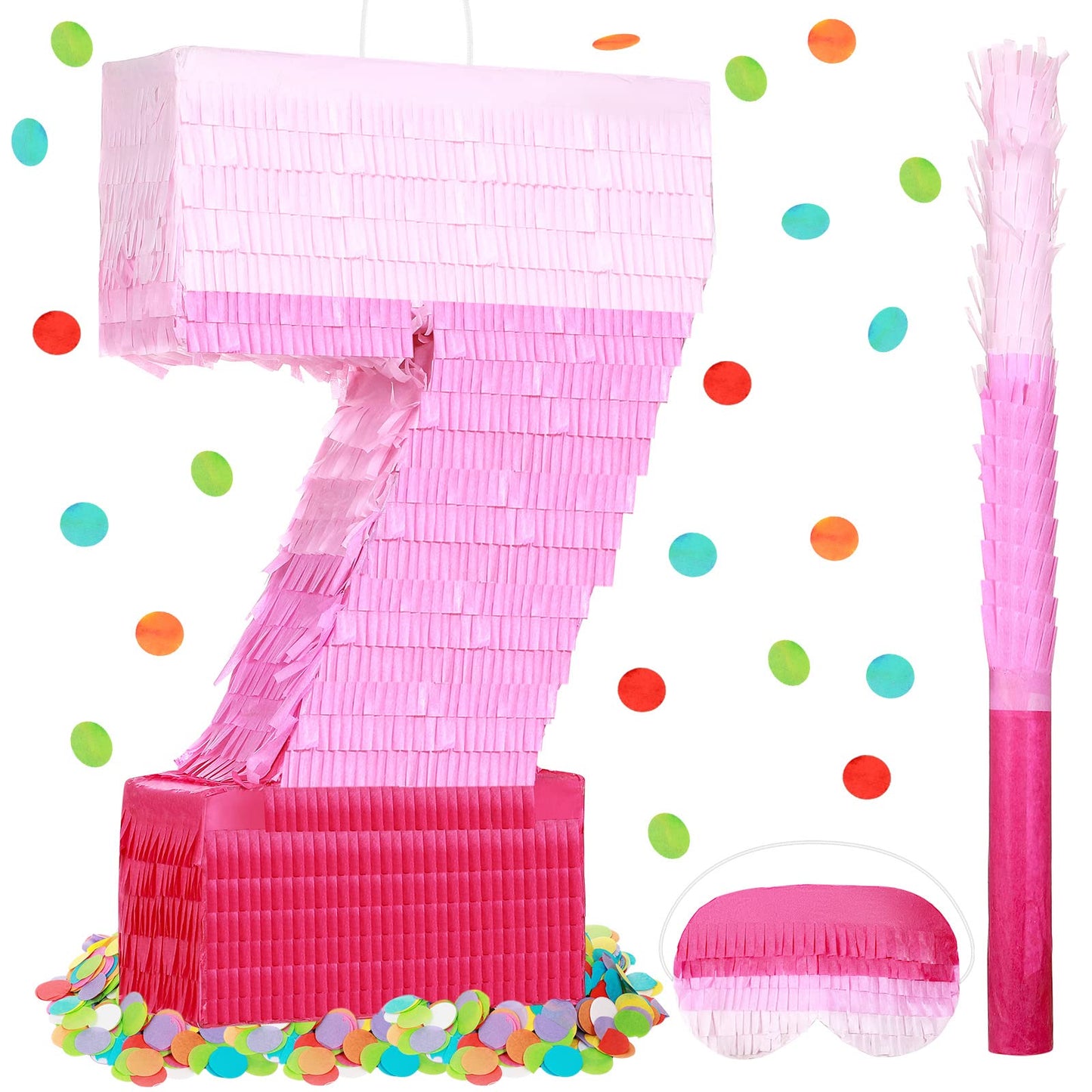 Sratte Number Piñata Pink Piñata Birthday Decorations Gradient With Stick Blindfold Confetti For Girls Boys Birthday Anniversary Party Decorations Supplies(Number 7)