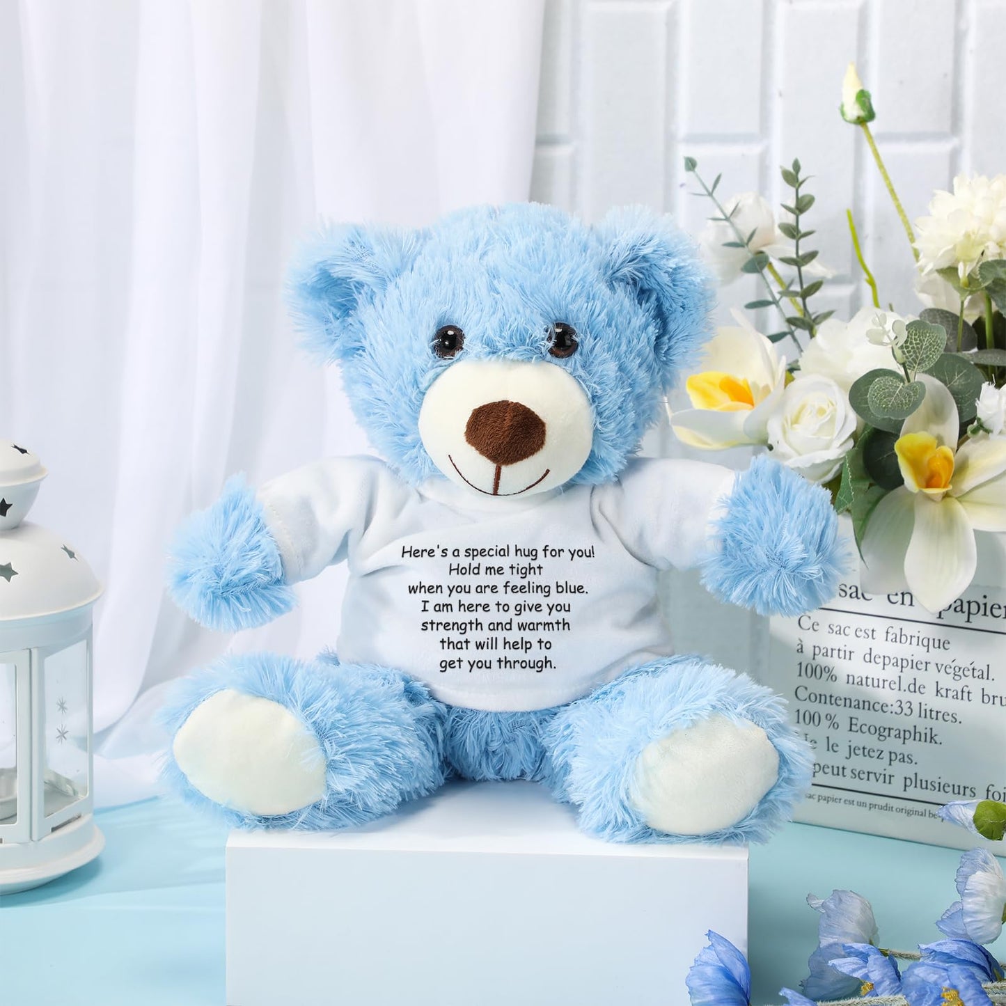 Lenwen A Bear Hug Gift Get Well Soon Bear Gift Sympathy Gift For Women Plush Stuffed Animal Bear Hug Thinking Of You Gift Condolences Memorial Loved(Blue)
