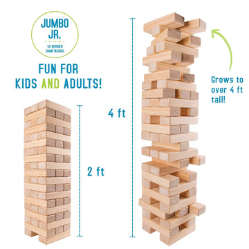 Giantville Giant Tumbling Timber Toy - enhanced Pine Wood Life-Size Blocks Tower - Big Floor/Board Indoor/Outdoor Yard Game for Kids & mature-themeds - 56-Pieces + Carry/Storage Bag - Grows to Over 4-Feet