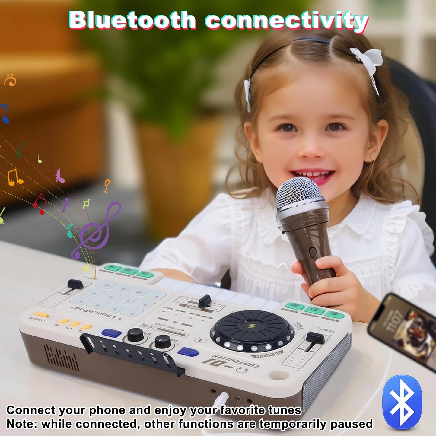Magic4U Kids DJ Mixer, Toddler Rechargeable DJ Set with Lights, Sound Effect, Demo Songs and Reaction Music Games, Musical Toys