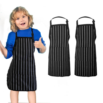multifuns Kids apron 2 Pack adjustable strap with pockets polyester cotton blend painting cooking art baking aprons for kids age