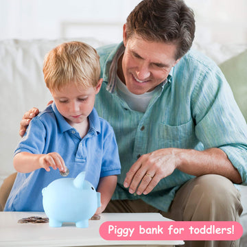 PJDRLLC Unbreakable Plastic Piggy Bank - Medium Blue Coin Bank for Kids, Ideal Birthday, Easter & Baby Shower Gift