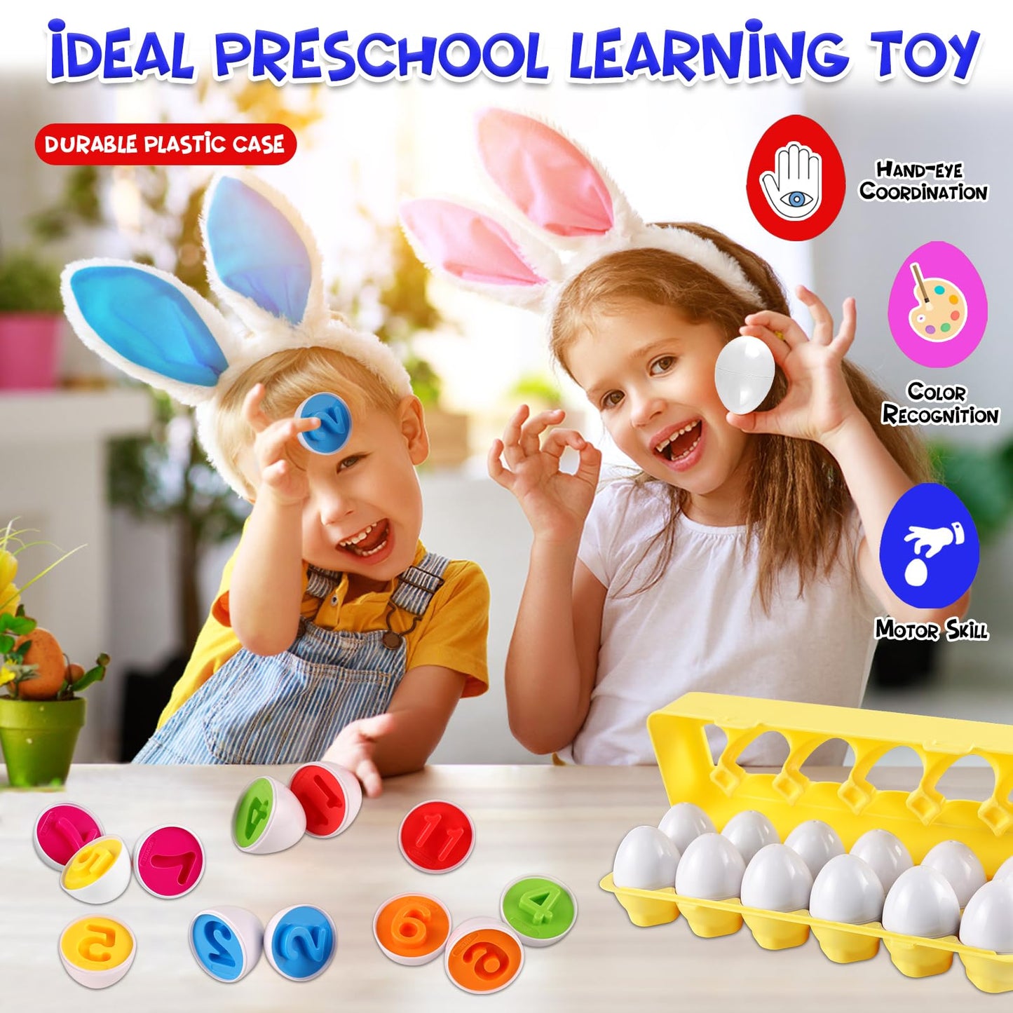 Looikoos Matching Egg Toy Set - 12 Play Eggs Toddler Toys - Educational Color And Number Recognition Skills -Learning Egg Game P