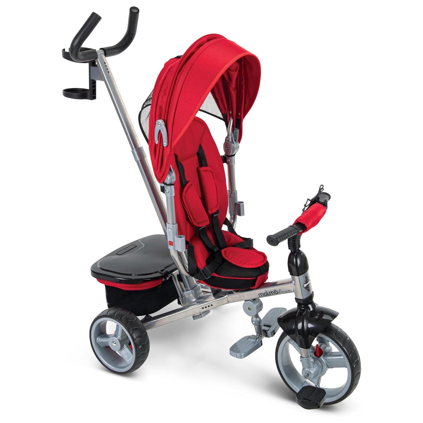 Huffy Malm Luxe 4-in-1 Canopy Trike with Push Handle, Cup Holder & Rear Storage Red