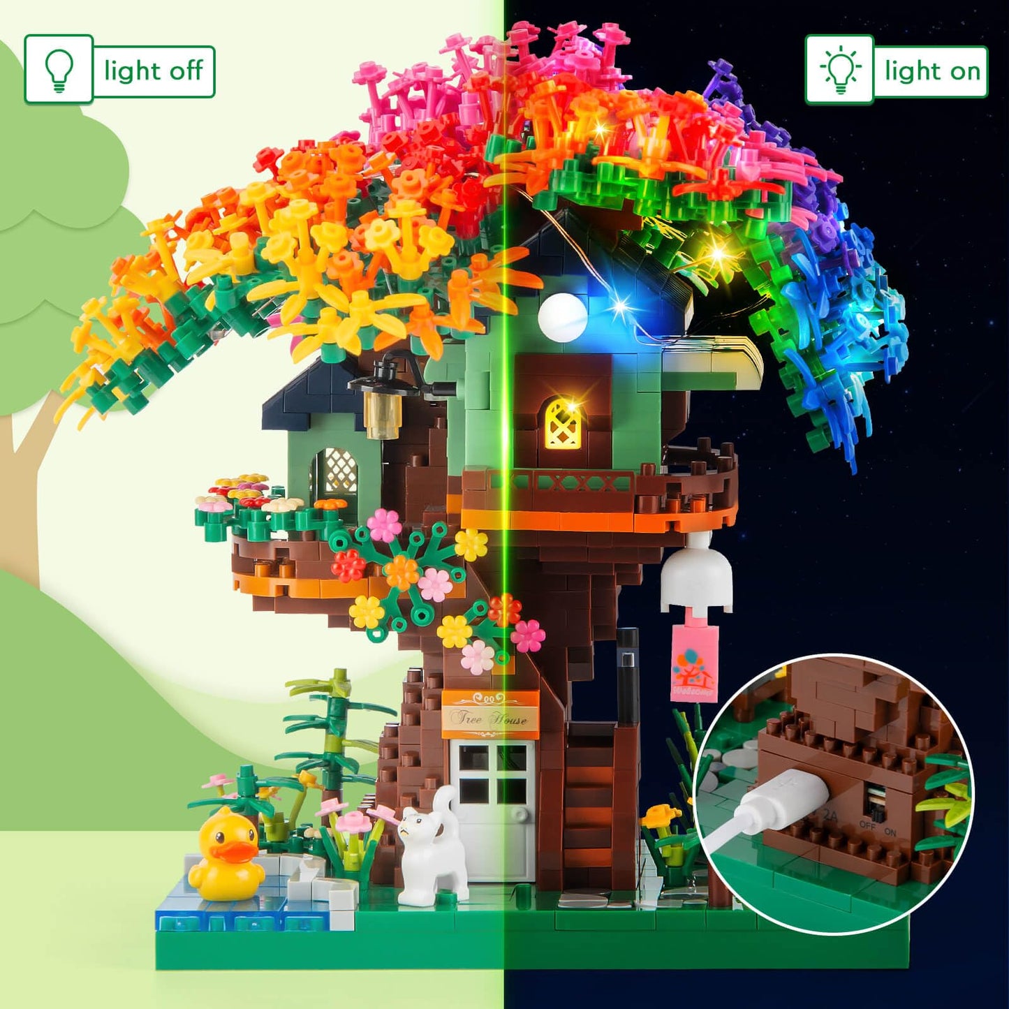 Vziimo Cherry Blossom Bonsai Tree Building Set, Ideas Rainbow Treehouse Set For Adults, 1528 Pcs Mirco Bricks Collectible Creative For Teens Kids Girls 12+