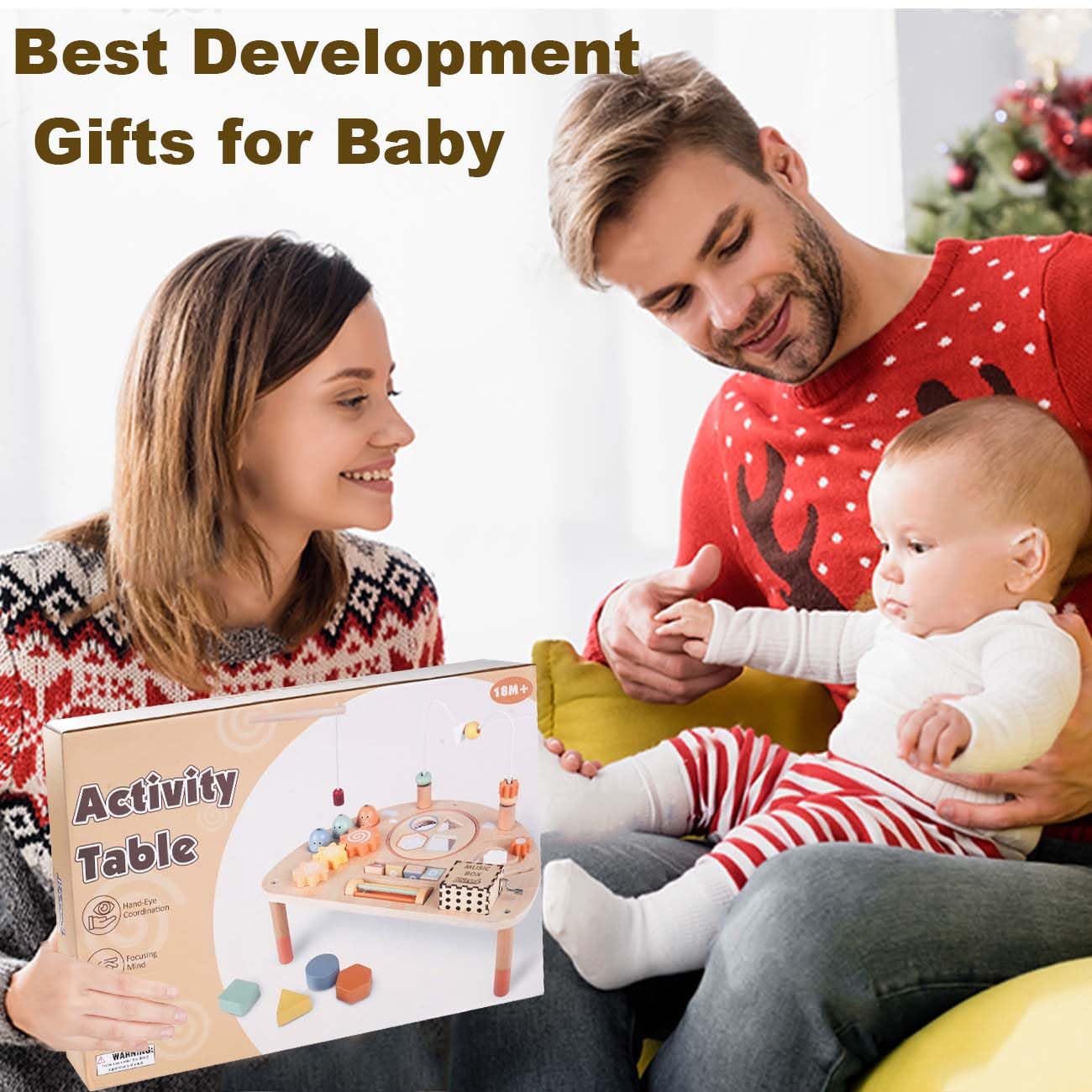 Activity Table For 1 Year Old, Montessori Toys For 1 2 Year Old Girls Boy Gifts, 8 In 1 Wooden Sensory Play Table For Toddler 1-3, Learning Toys For Baby 12-18 Months 1St Christmas Birthday Gifts