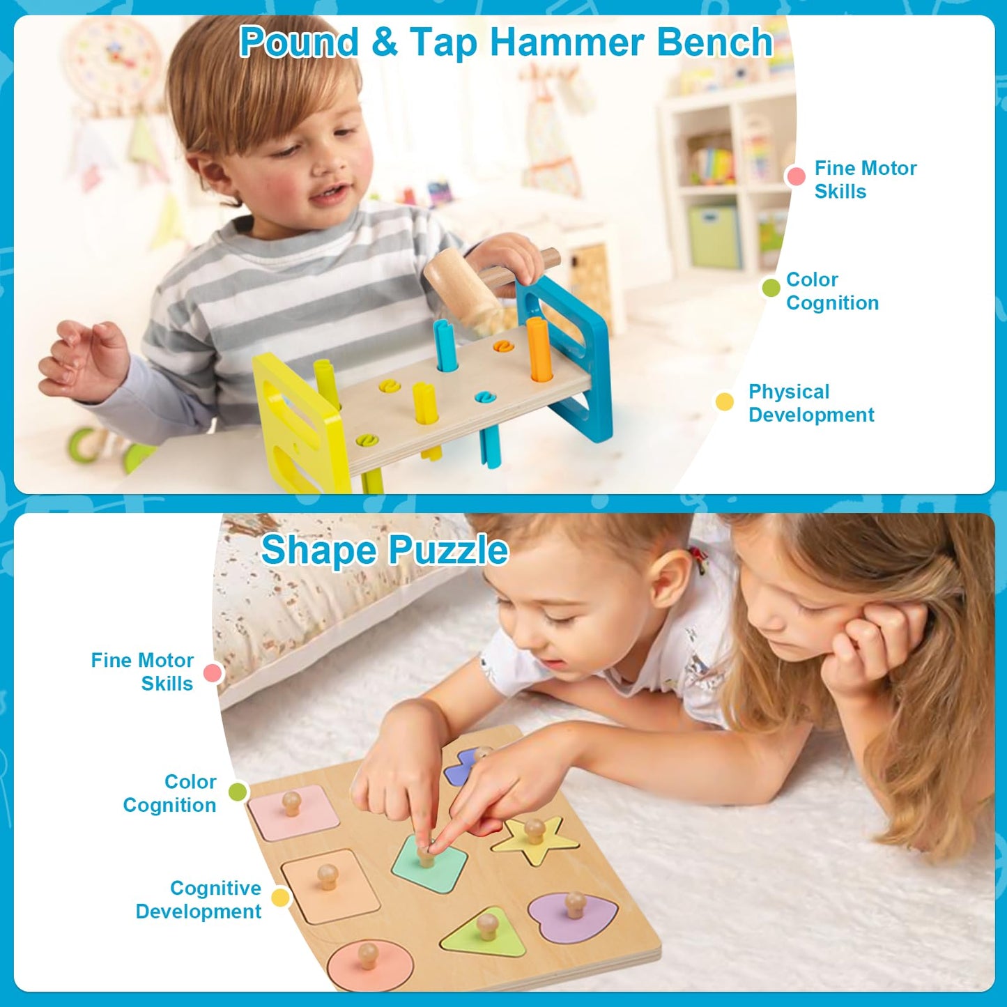 Adena Montessori Play Kit For 13-18 Month Baby,8 In 1 Toy,Colorful Stacking&Nesting Cup,Coin Bank,Coins,Carrots Lid,Carrots,Post