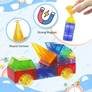 Huaker Magnetic Blocks,66 Pcs Translucent Building Toys For Toddlers 3+,Multi Shape Magnet Building Blocks Stem Preschool Montessori Sensory Toys For 3 4 5 6 Year Old Kids Boys Girls
