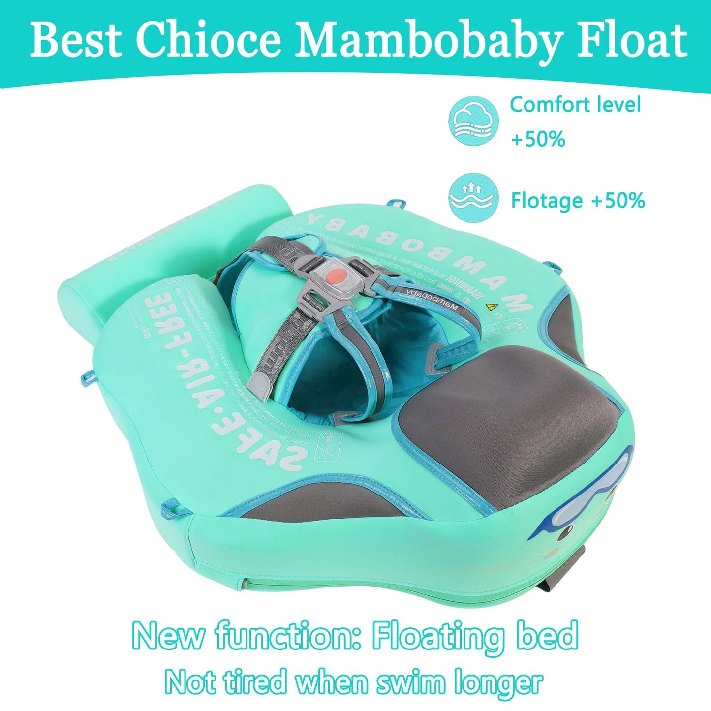Goldleaf Baby Float with Canopy, Non-Inflatable Waist Swimming Ring, Adjustable Safety Strap, 18"x18", Green, for Infants 3-24 Months