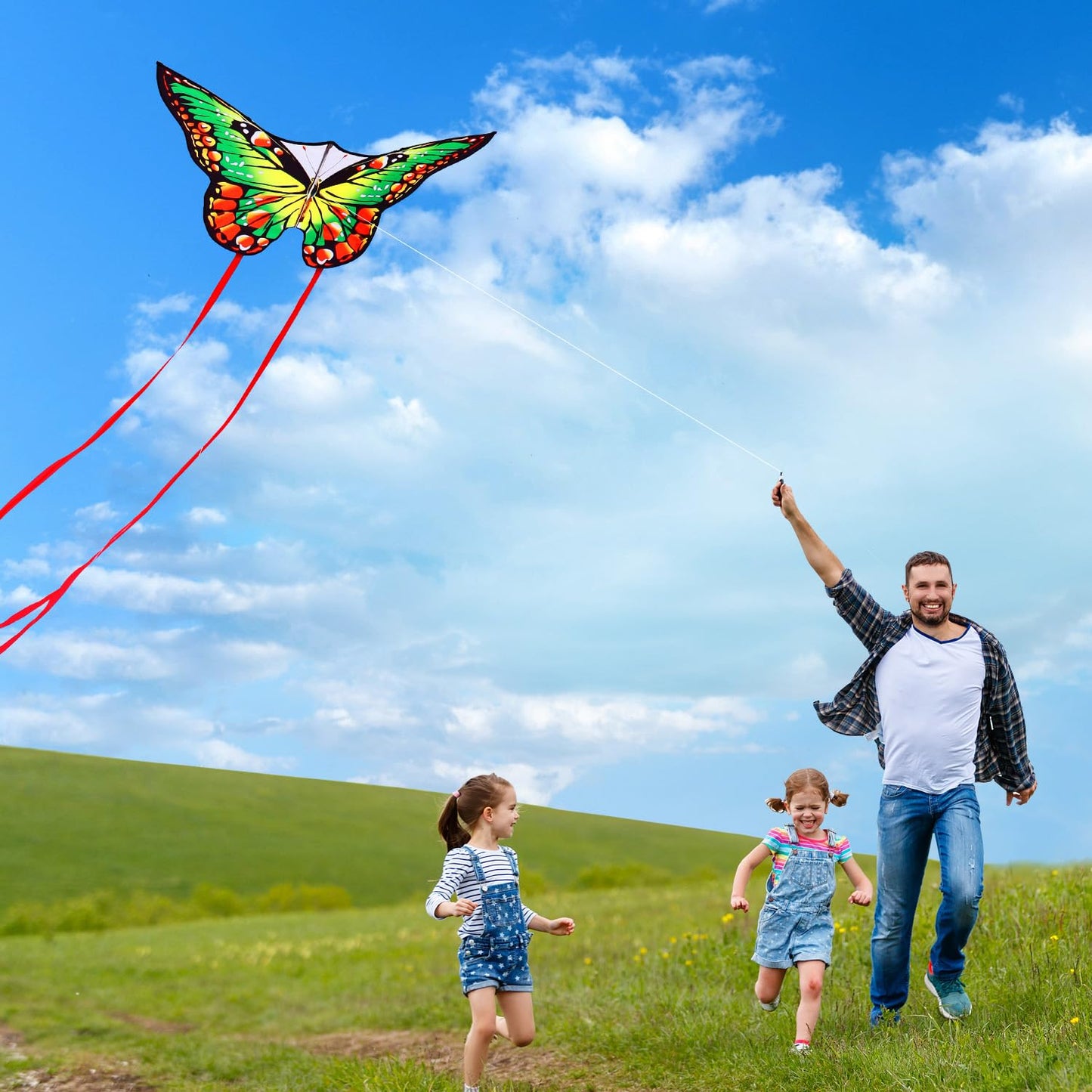 Honbo Rainbow Butterfly Kite For Adults,Single Line Kites For Kids Ages 4-8, Easy To Fly Kite With 200Ft Line And Kite Handle, Wonderful Kite For Beach, Park (Green)