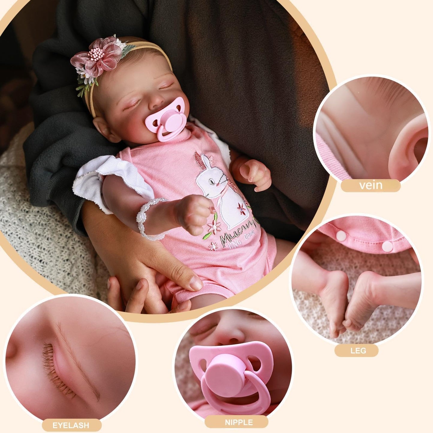 Pinky Lifelike Reborn Baby Dolls 20 Inch Real Sleeping Baby Realistic Newborn Baby Dolls Adorable Real Life Baby Doll Kids Toy F