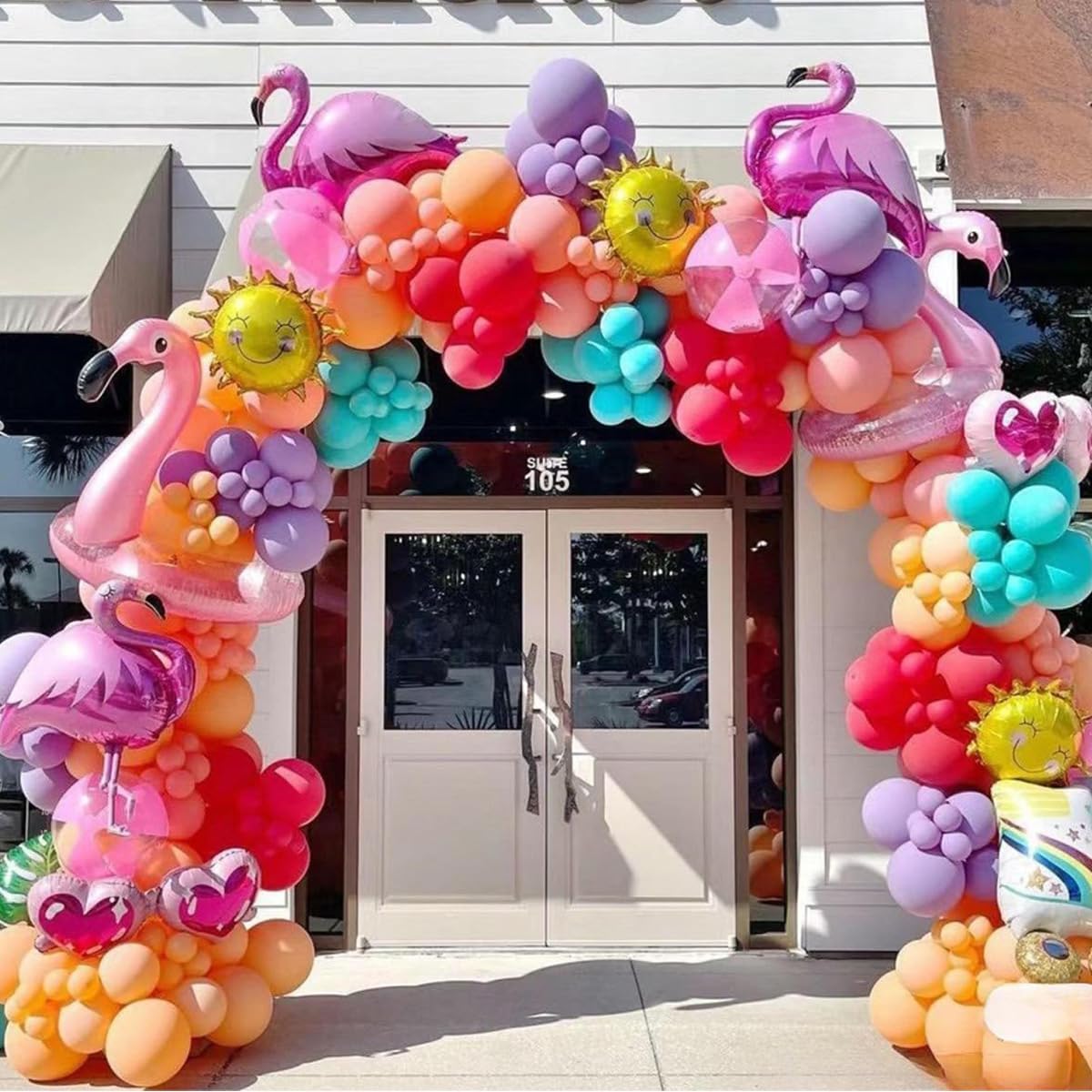 Mebay Balloons Arch Kit, 146Pcs Matte Rose Red Tender Pink Macaron Green Yellow Latex Balloon Different Sizes 18 12 10 5 Inch Fo