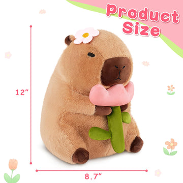 Achwishap Capybara Plush,Cute Plushies Capybara Stuffed Animals,Capybara Plush Toys,Kawaii Plushie Stuffed Toy With Flower Plush