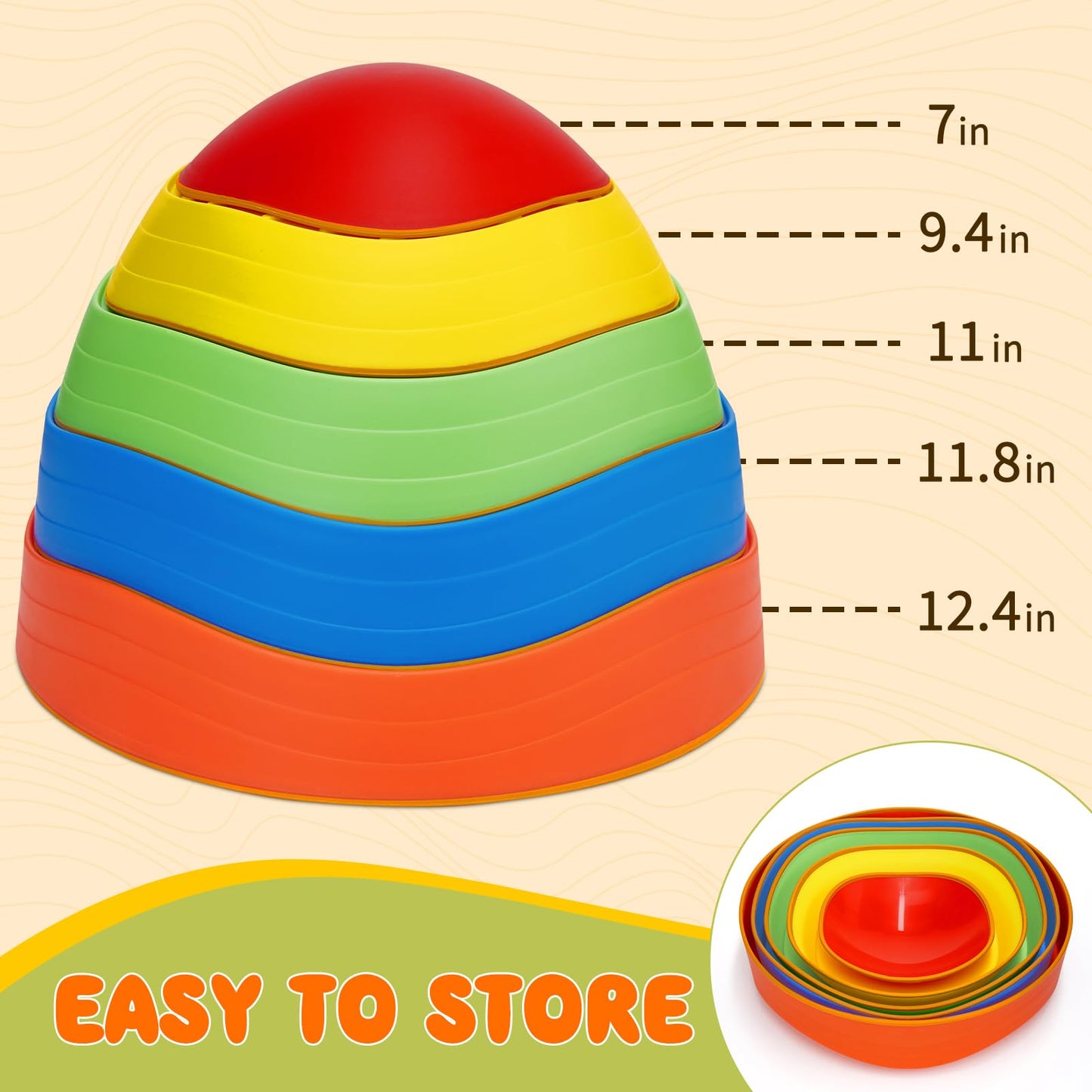 Joyrapt 5Pcs Stepping Stones For Kids, Non-Slip Rubber & Plastic Balance Toddler Stepping Stones For Children'S Coordination Ski