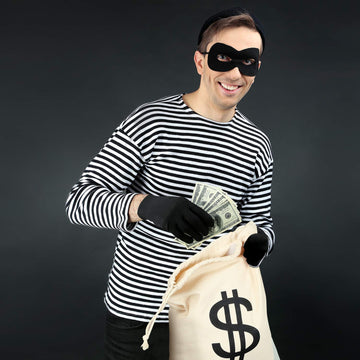 Robber Costume Set, Include 11.8x15.7inch Dollar Sign Money Bag, Black Gloves, Eye Mask for Halloween Party Pirate Thief Cosplay