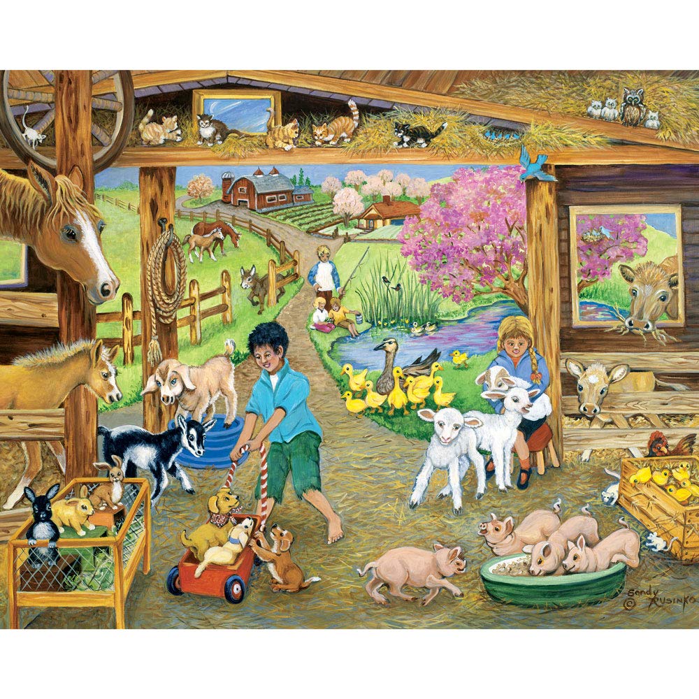 Bits And Pieces – 4-In-1 Multi-Pack 300 Piece Jigsaw Puzzles For Adults – Fun On The Farm By Artist Sandy Rusinko, Completed Puzzle Size: 16' X 20'