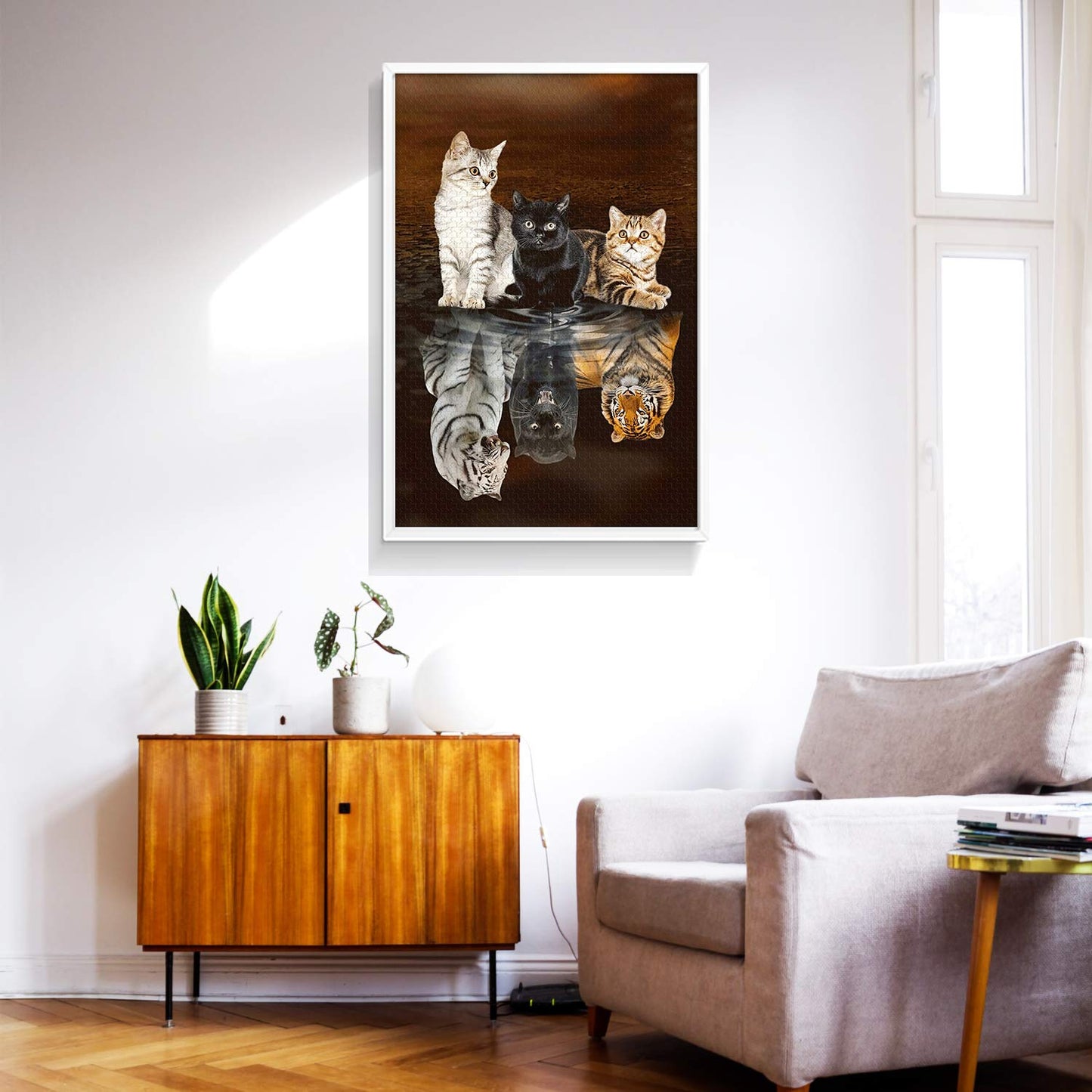 Jigsaw Puzzles 1000 Pieces for Adults - Three Cats Reflection - Wooden Puzzle - Unique Suitable for Teenagers and Adults (75x50c