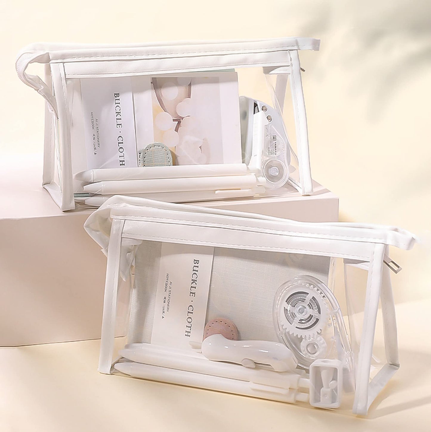 Wolpin Large Capacity Pencil Bag, Transparent Pencil Pouch With Zipper Closure Portable Makeup Pouch, Case Cute Stationery Bag F