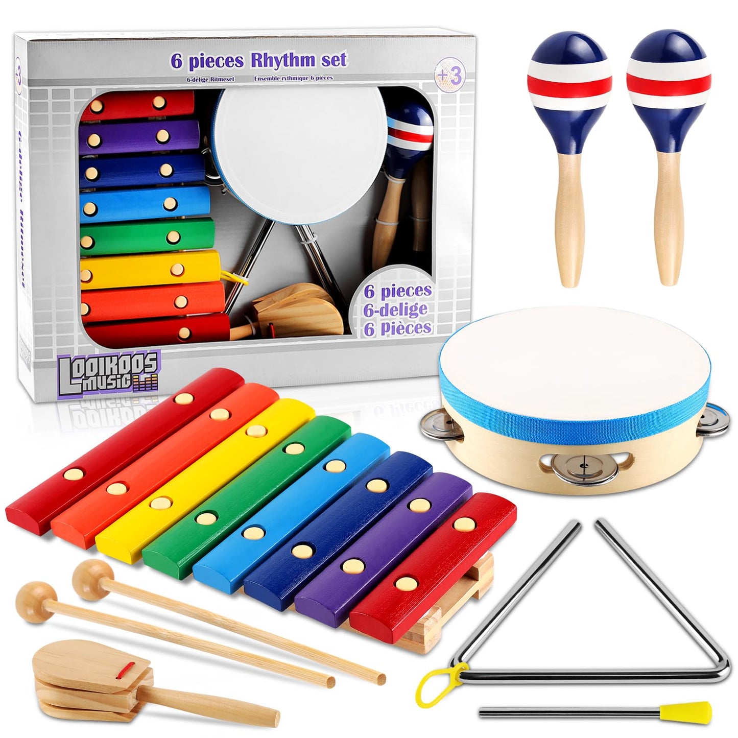 Looikoos Baby Musical Instruments Montessori Wooden Toys For Toddlers 1-3,Percussion Instruments Set For Kids Preschool Educational Musical Toys For Boys And Girls Gifts