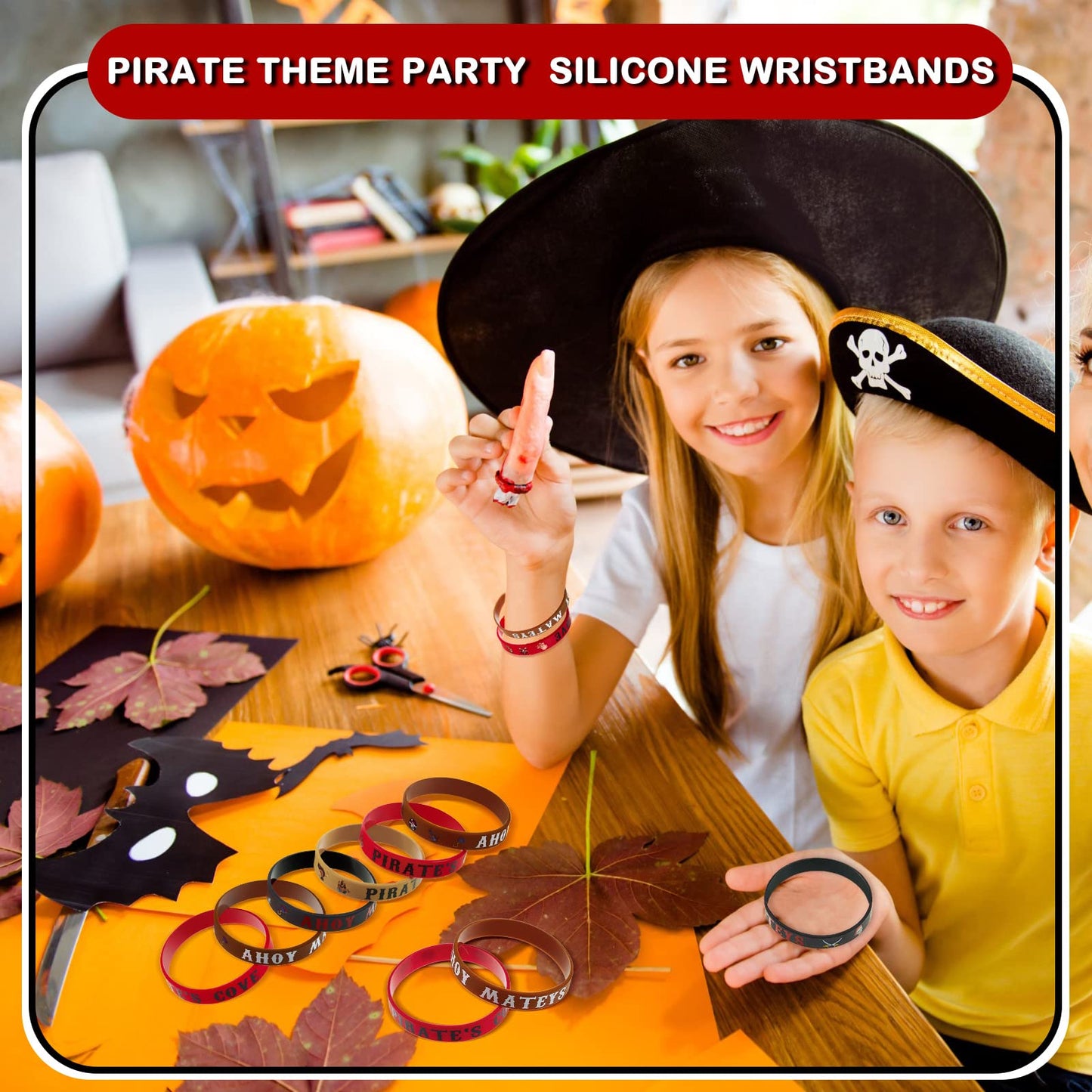 Leitee 48 Pcs Pirate Rubber Bracelets Pirate Party Wristbands Pirate Theme Party Silicone Wristbands Pirate Party Supplies Favor