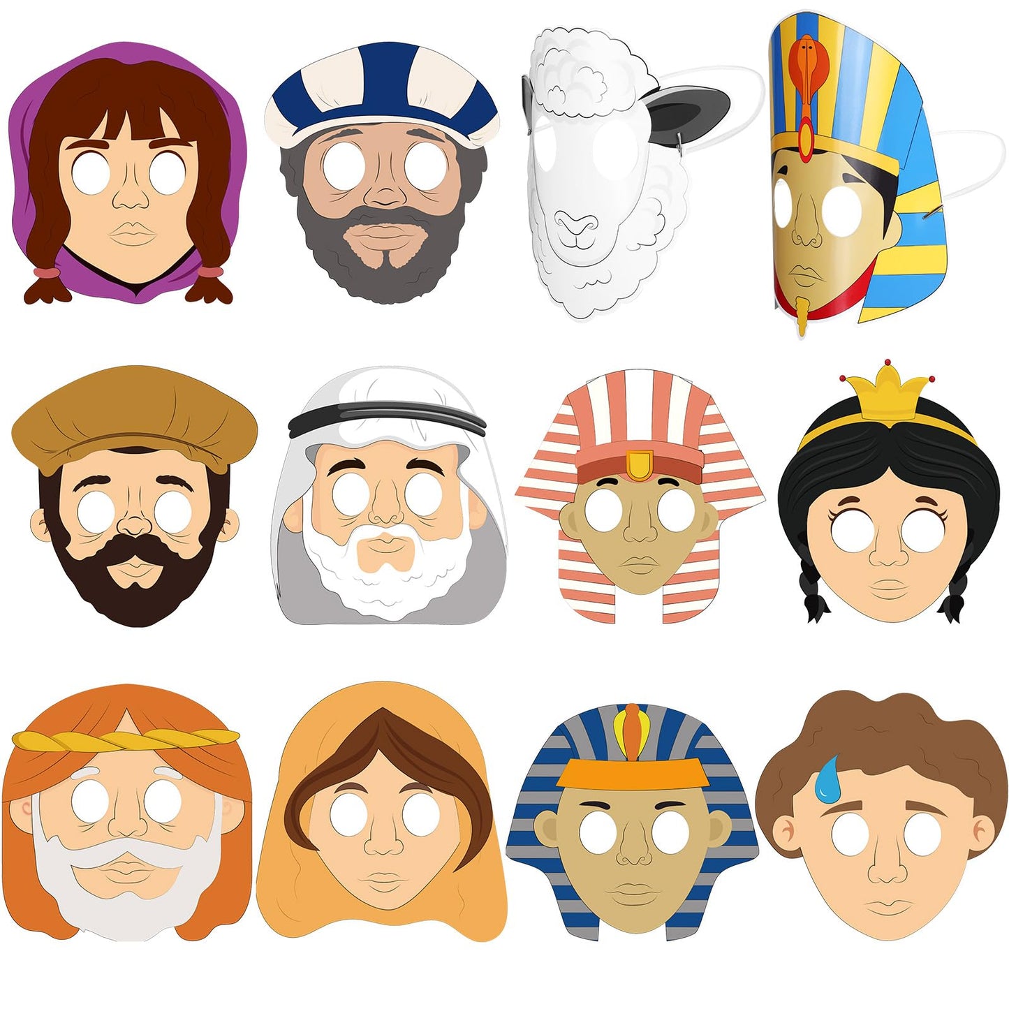 Capoda 12 Pcs Passover Decorations Passover Props Character Masks Party Favors Pesach Seder Gifts Egypt Role Play Costume Christ