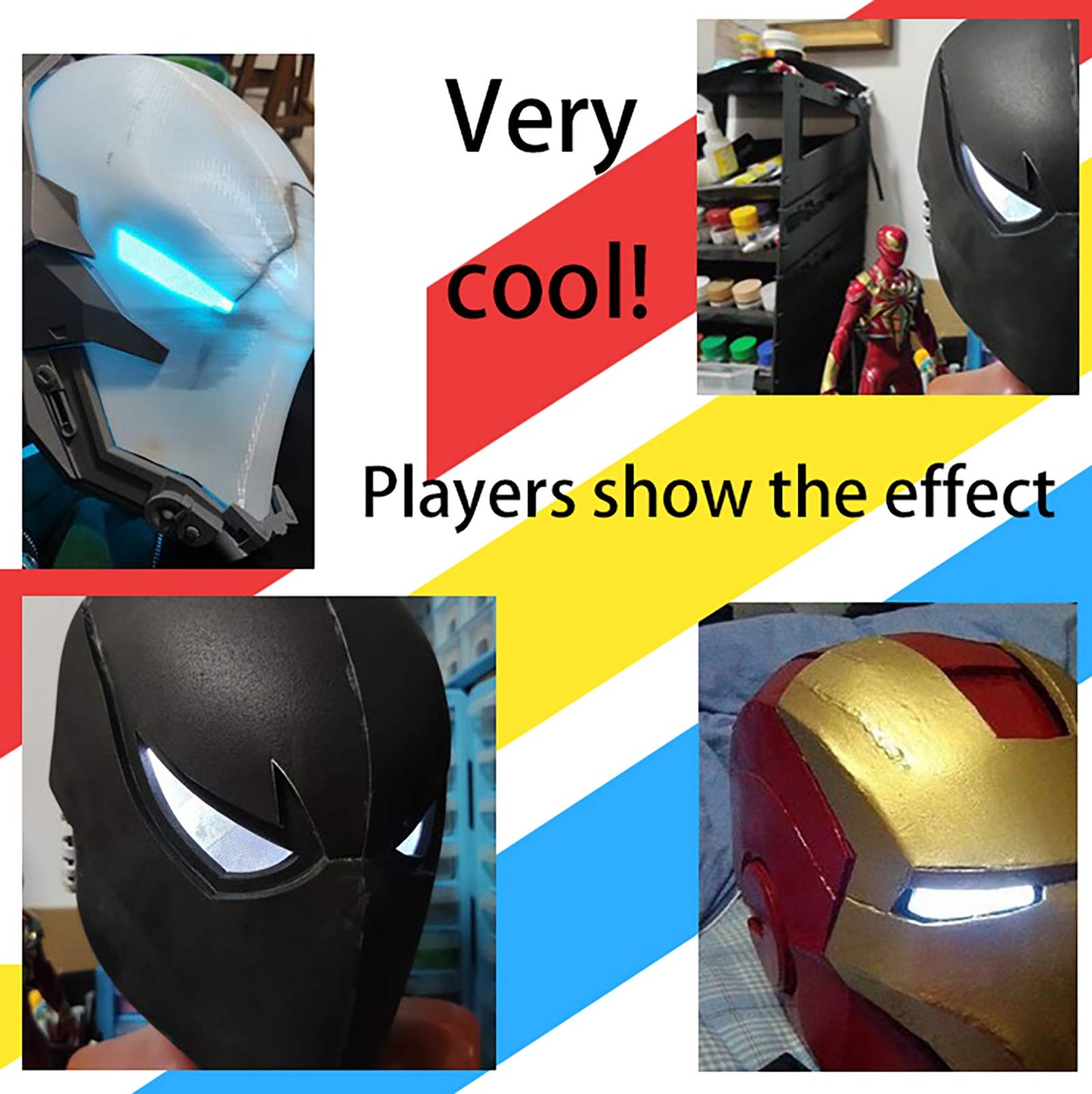 mlnyitus Iron Man Flexible Helmet LED Light Cosplay Kit, RGB, 3" x 1.08", White, PVC, Model: mlnyitus-333