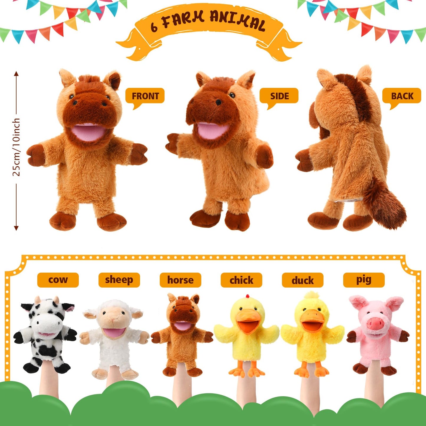 Lenwen 6 Pcs Valentines Day Gifts For Kids Hand Puppets Bulk With Working Mouth 10 Inches Plush Animal Hand Puppet Toddler Plush