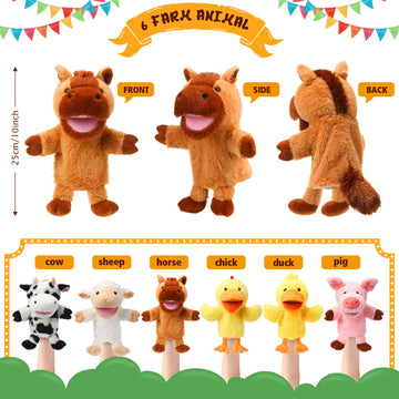 Lenwen 6 Pcs Valentines Day Gifts For Kids Hand Puppets Bulk With Working Mouth 10 Inches Plush Animal Hand Puppet Toddler Plush