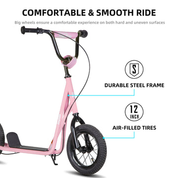 JOYSTAR Kick Scooter for Ages 5-9 Years Old Boys Girls 12 Inch Big Wheels Scooters for Kids Teens and mature-themeds Adjustable Handlebar Kids Scooter Pink