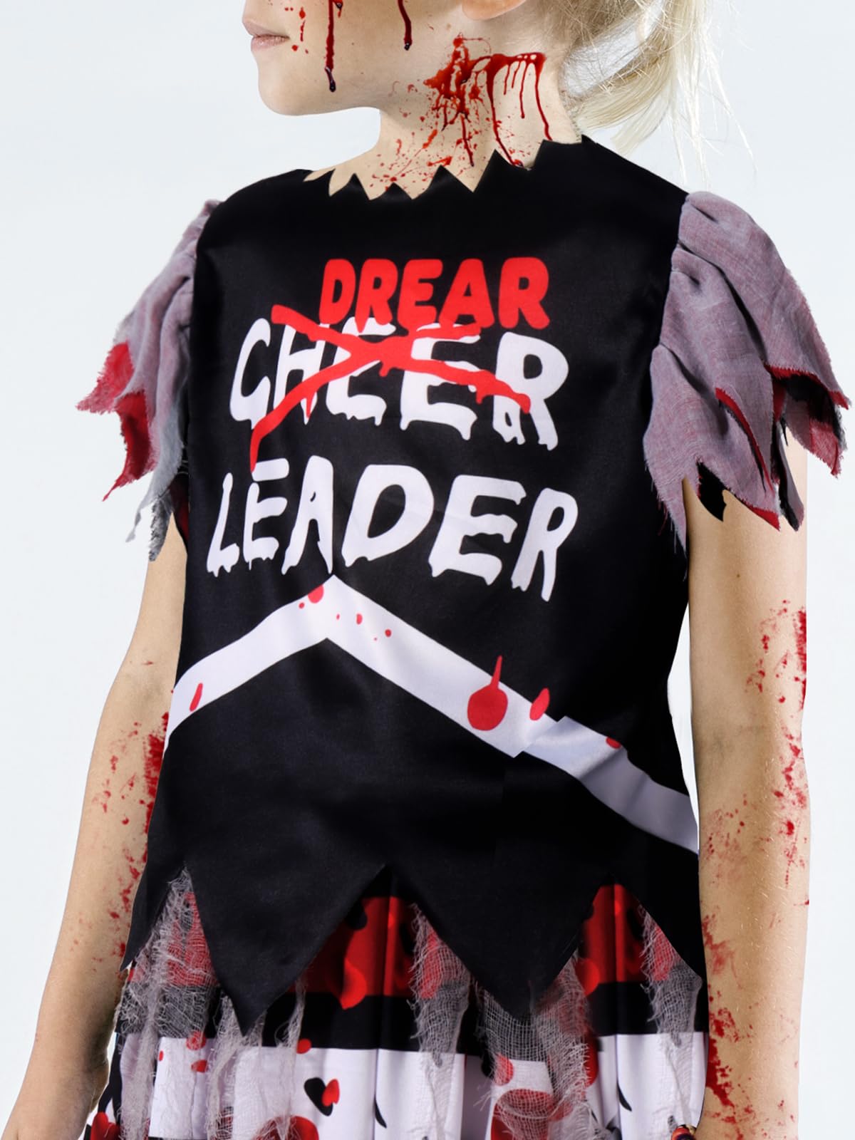 Girls Halloween Costumes, Scary Bloody Dead Cheerleader Costumes For Girls 8-10, Red Zombie Cheerleader Costume For Halloween Dr