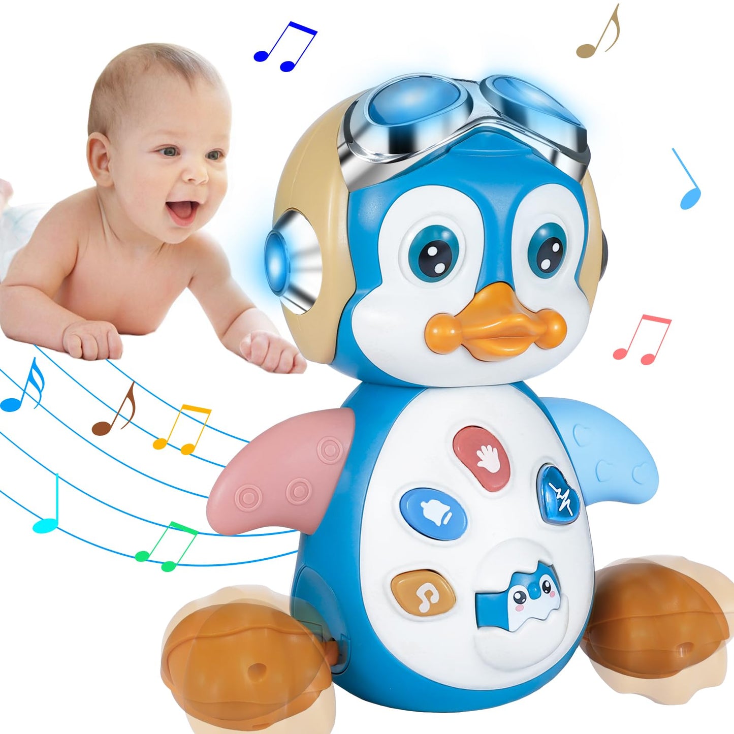 Haptime Penguin Crawling Toys For 1 + Year Old Boy Girl, Tummy Time Toys, Musical And Light Up Toys For Encouraging Crawling, Baby Toys 18+ Months, Christmas Birthday Gift