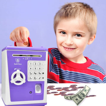 Like Toy Piggy Bank Safe Box Fingerprint Atm Bank Atm Machine Money Coin Savings Bank For Kids (Purple)