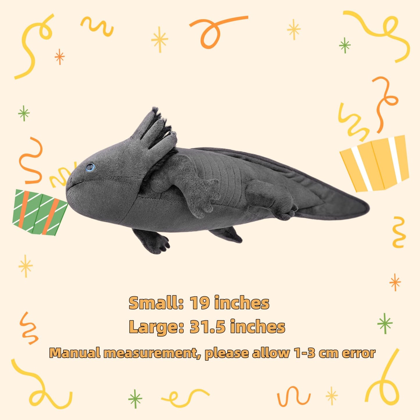 Frankiezhou Giant Axolotl Plush- Grey,31.5' Lifelike Axolotl Stuffed Animal, Soft Plush Stuffed Animalplush Animals, Axolotl Plush, Gifts For Boys Girls