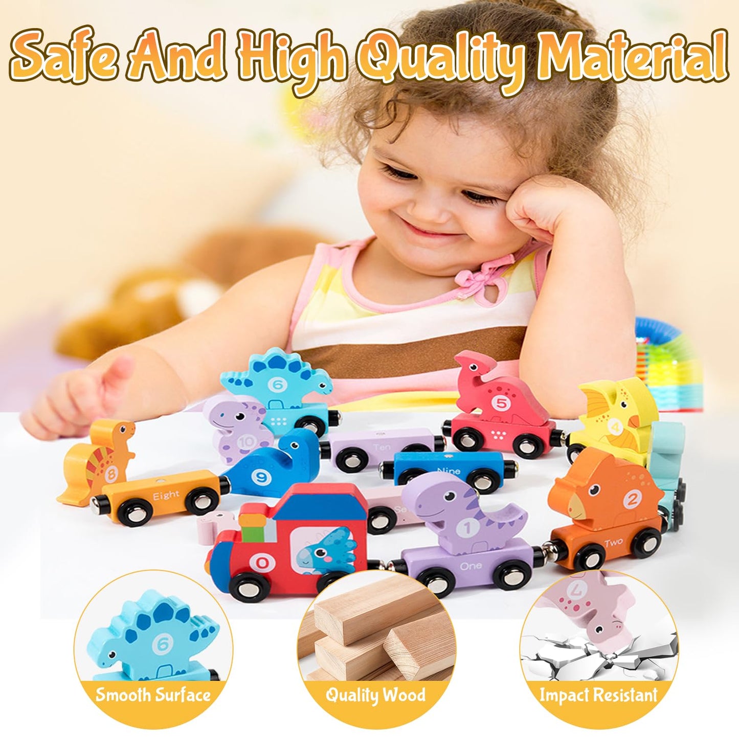 Toddler Boy Toys Age 1-3, Dinosaur Toy Wooden Magnetic Train Set With Playmat/Storage Bag For Baby Boy Birthday, Montessori Educ