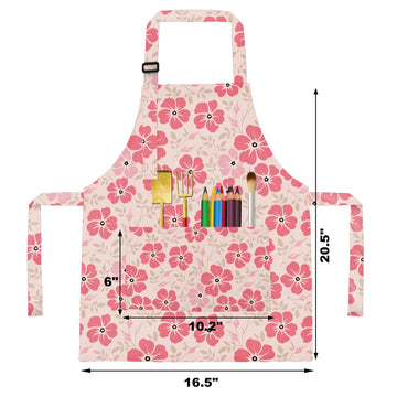 BeeGreen Kids Apron 2 Pack Pink White Floral Kids Painting Aprons with Adjustable Strap & Front Pockets Toddler Aprons for Girls