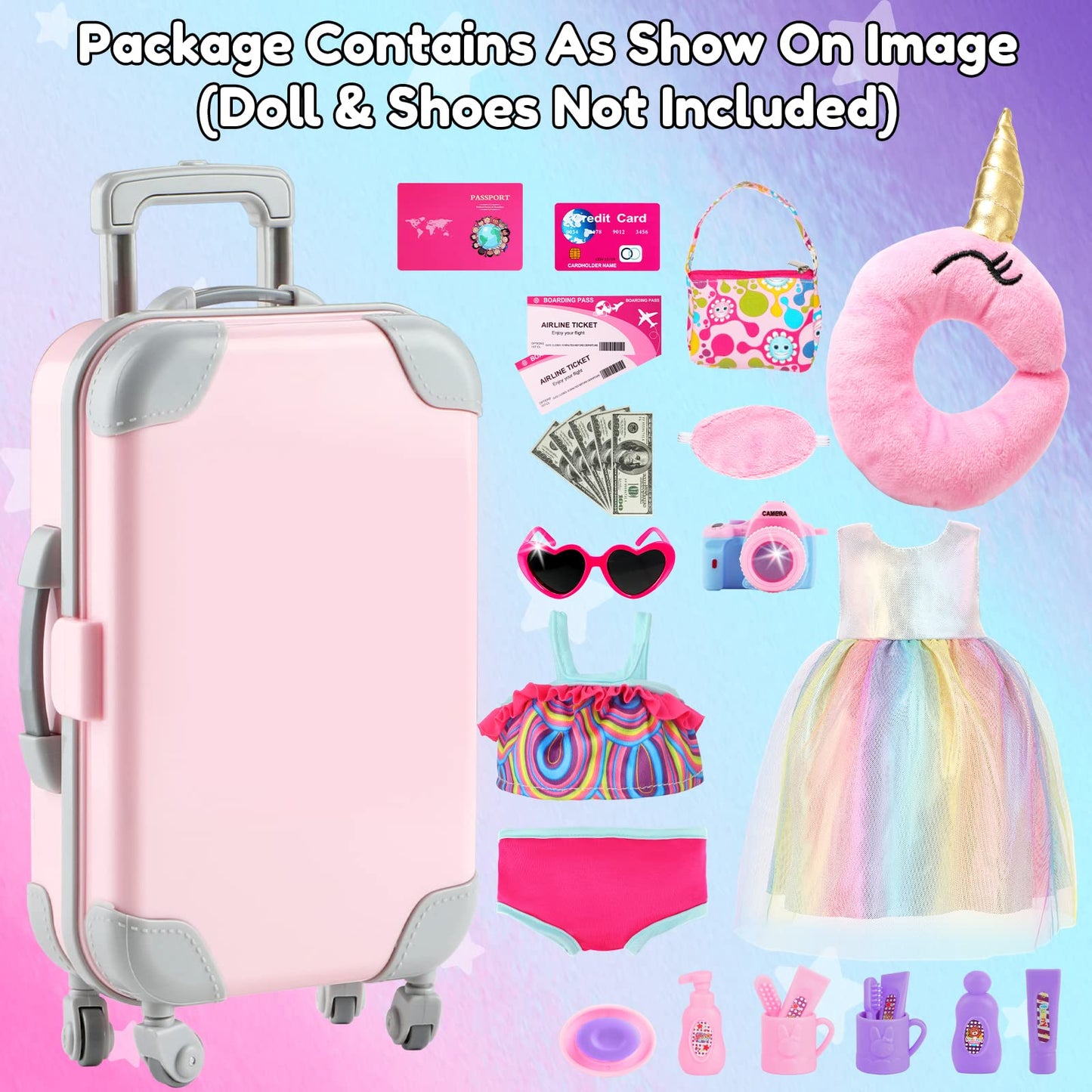 Giftinbox 29Pcs 18 Inch Girl Doll Clothes And Accessories-Travel Play Set For Dolls, Doll Stuff With Clothes, Luggage, Swimsuit,