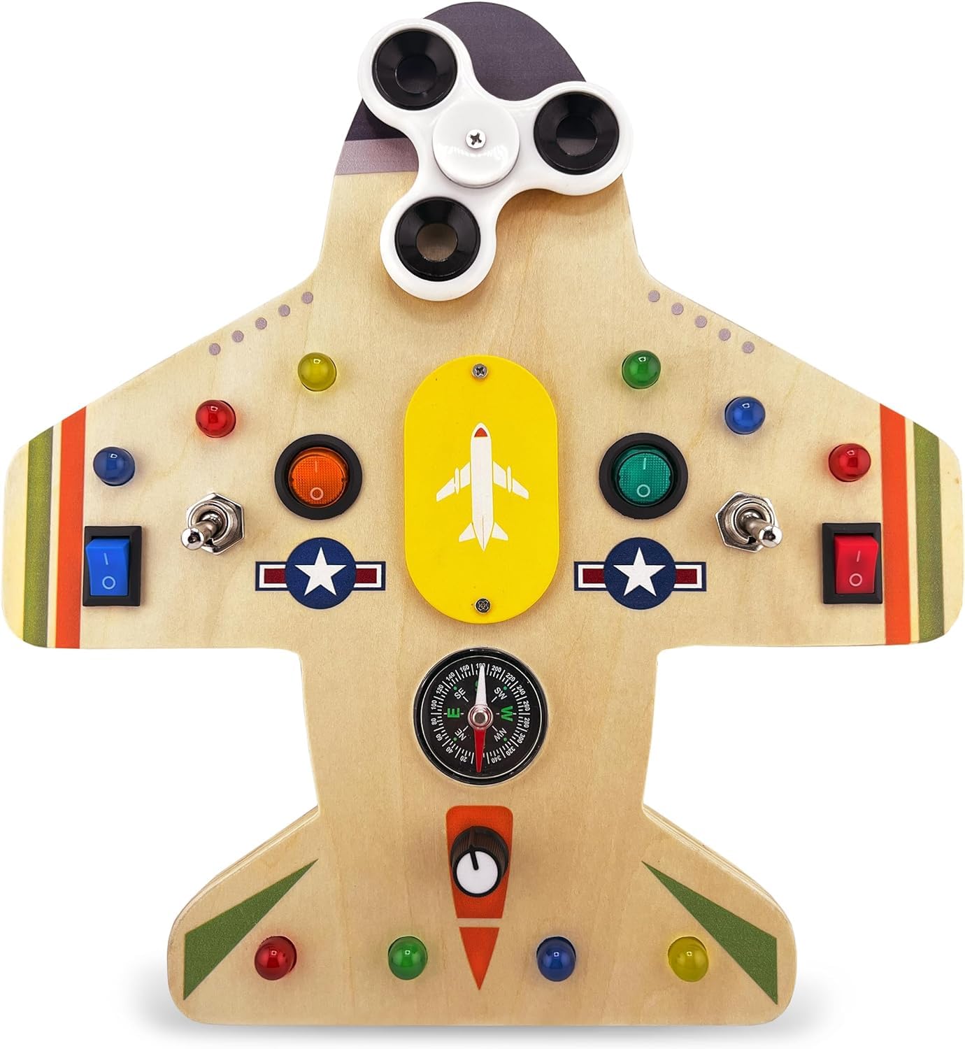 Toddler Montessori Busy Board - Wooden Educational Toy With Lights, Switches, Compass, Relay, Spinner - Sensory Board - Preschoo