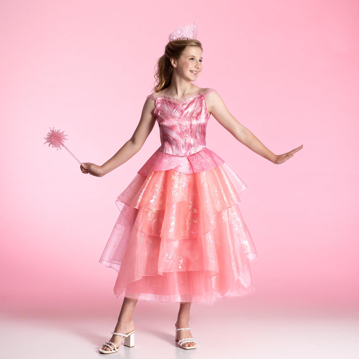 Wicked Glinda Costume For Girls, Deluxe Official Wicked Pink Glinda Costume Dress, Kids Size (10-12)