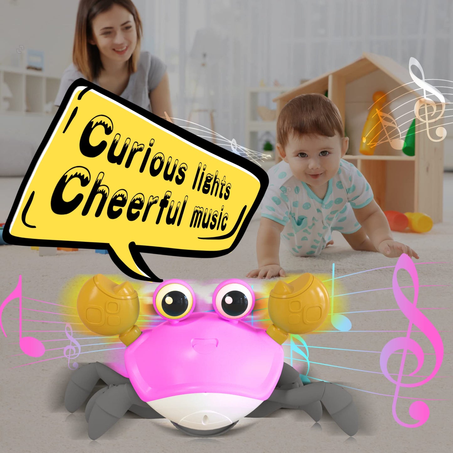 Yeaye Crawling Crab Baby Toys Infant - Tummy Time Toy Gifts For 3 4 5 6 7 8 9 10 11 12 Boy Girl With Learning Crawl System Music For 0-6 6-12 12-18 36 Months Walking Toddler Birthday Gift(Pink)