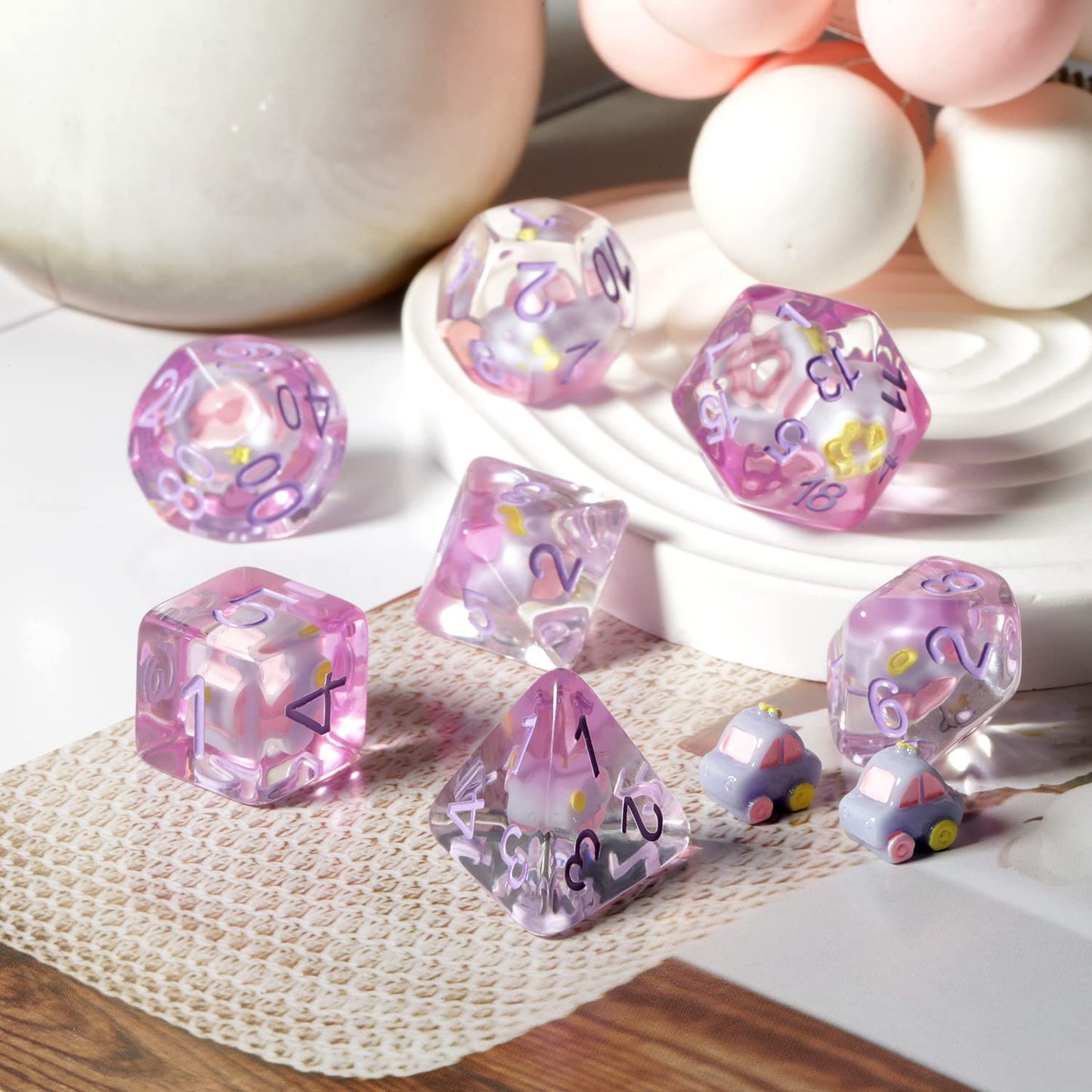 Purple Car Dice Set D&D, DNDND Resin 7 DND Die with Velvet Pouch for Dungeons and Dragons D&D Rolling Games and Tabletop Games(P